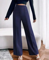 Cotton blend high-rise trousers for women, solid net design, easy wash for comfortable fit